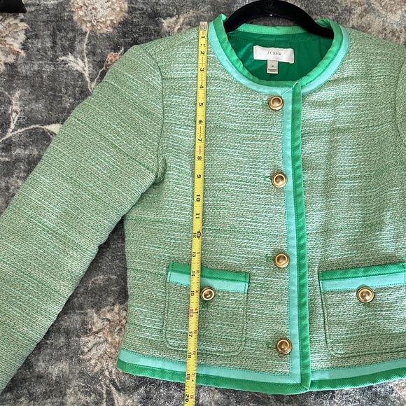 J. Crew Lady Jacket Mint Green Tweed Collarless Blazer - Picture 5 of 7